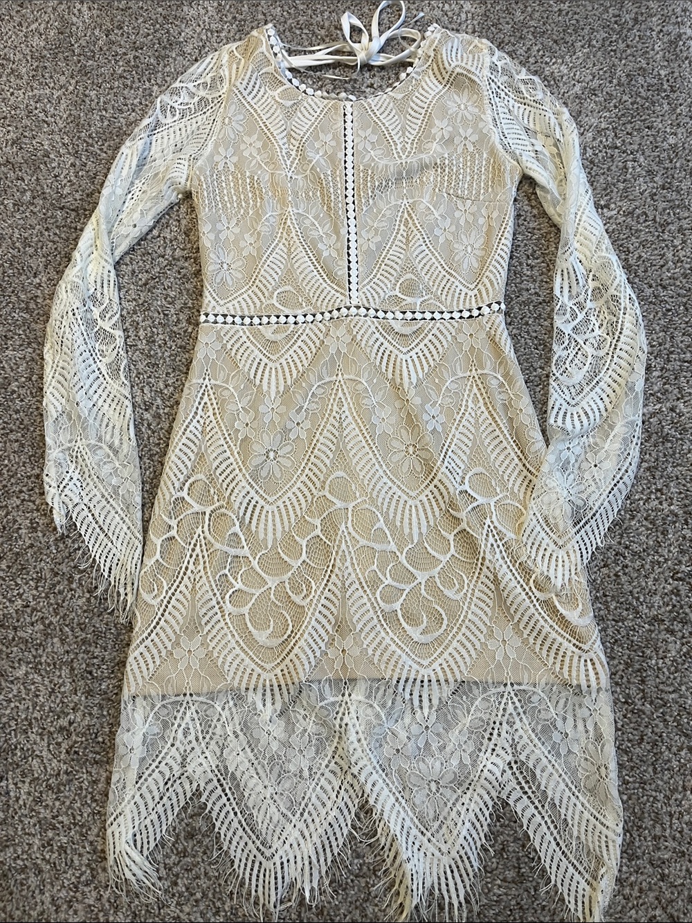 Nasty Gal Ivory Lace Long-Sleeve Dress